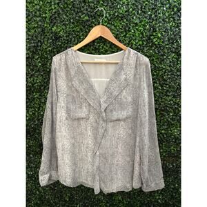 Calvin Klein, Gray Snake Print Blouse, V Neck Women’s Size L
